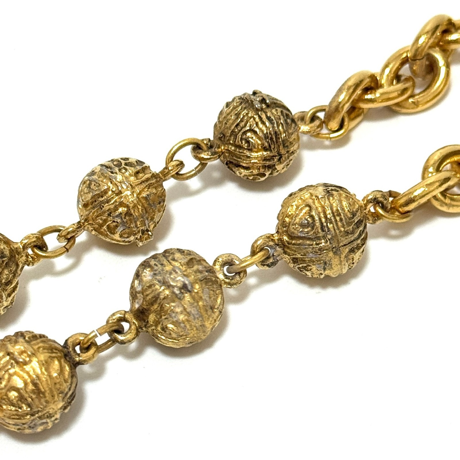 CHANEL COCO Mark CC Logo Ball Long Necklace Gold Accessory Vintage JAPAN
