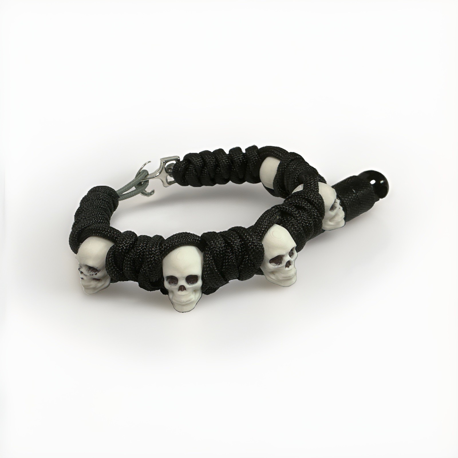 Skull Bracelet Paracord Goth Handmade 9 in. Black /white Skulls Anchor Clasp
