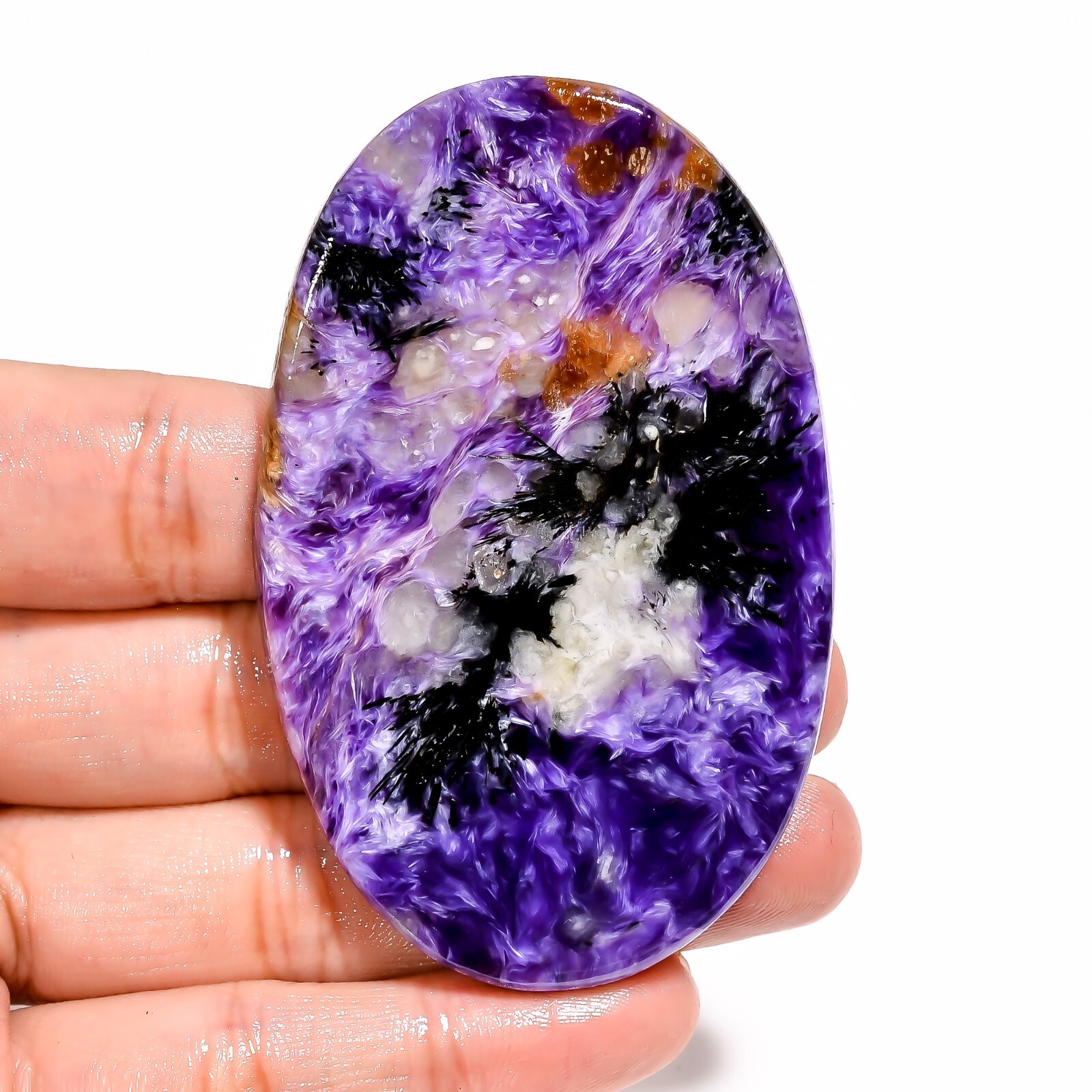 213.65CT Natural CHAROITE Cabochon Russian Charoite Oval Gemstone 47X74X6mm BC60