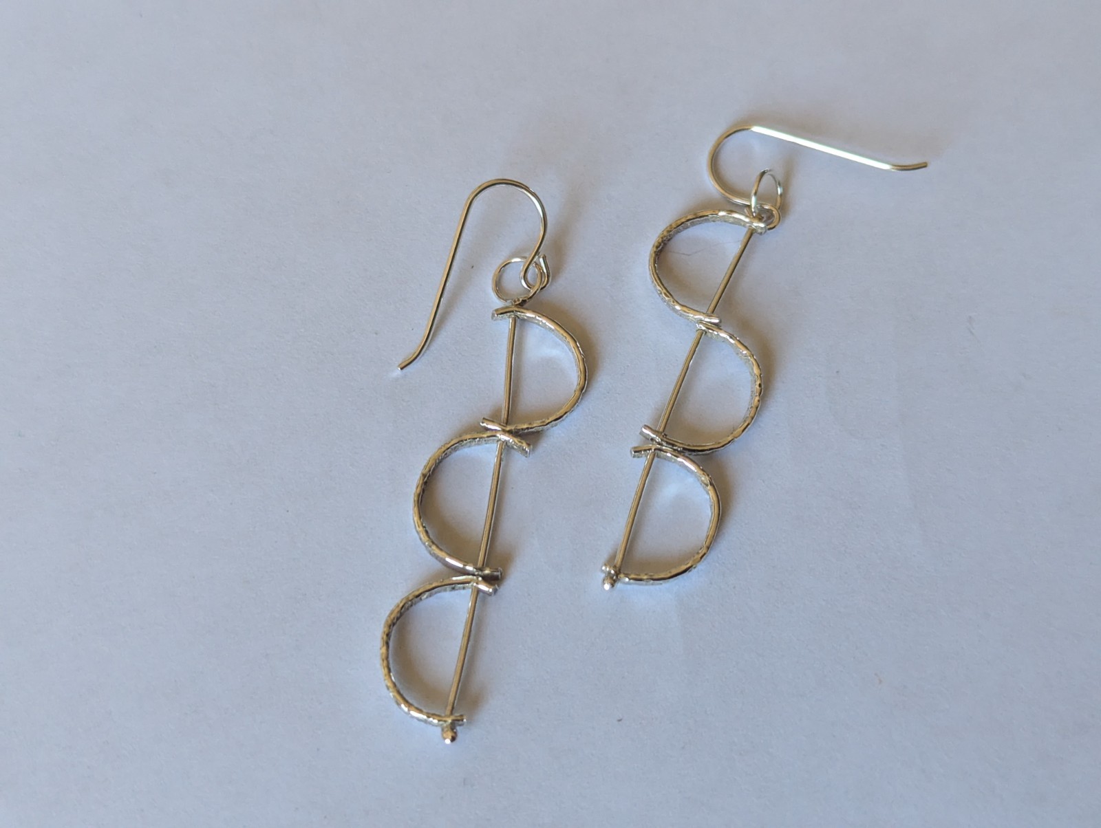 Artisan Hand Made Sterling Silver Abstract Dangle Hook Earrings