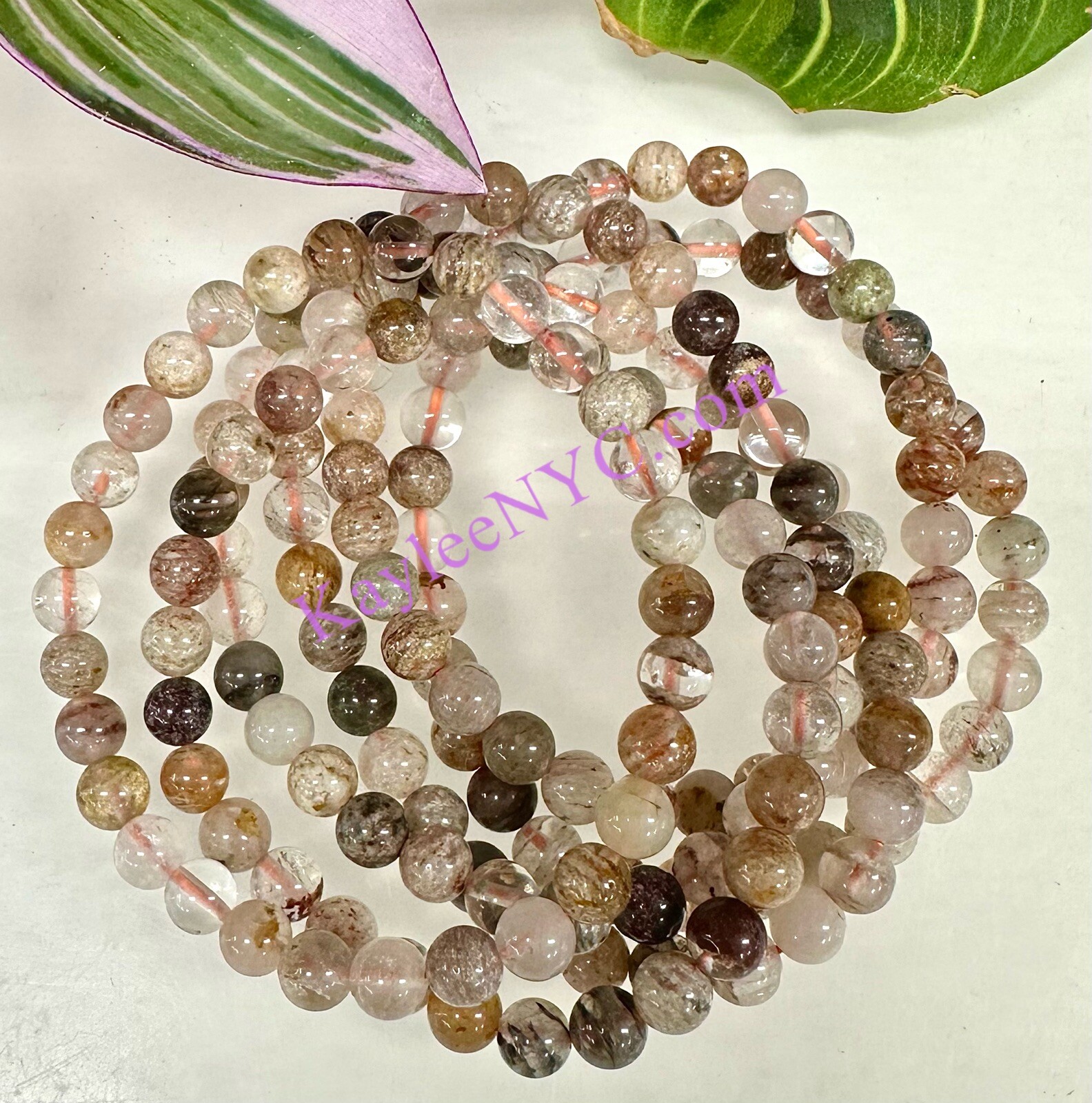 Wholesale 6 Pcs Natural Thousand Layer Phantom Quartz 6mm Stretch Bracelet