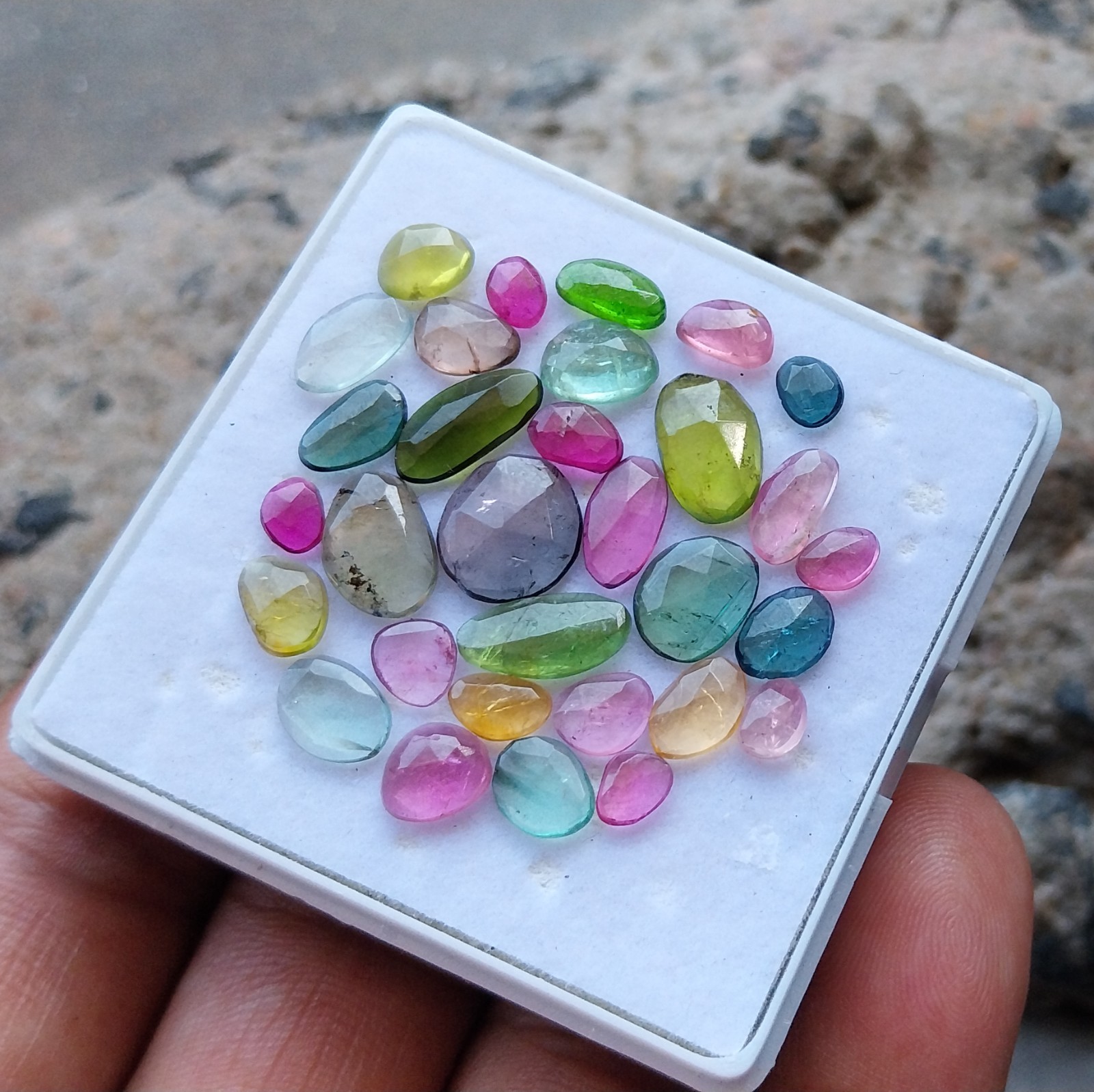 18 Ct 3.5×4.5 to 5×11 MM Natural Multi Color Tourmaline Rose Cut 31 Piece Lot