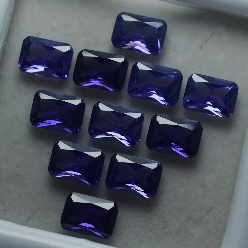 Tanzanite Purple Emerald Cut NATURAL CERTIFIED 12 Pcs 7×5 mm Lot Loose Gemstone
