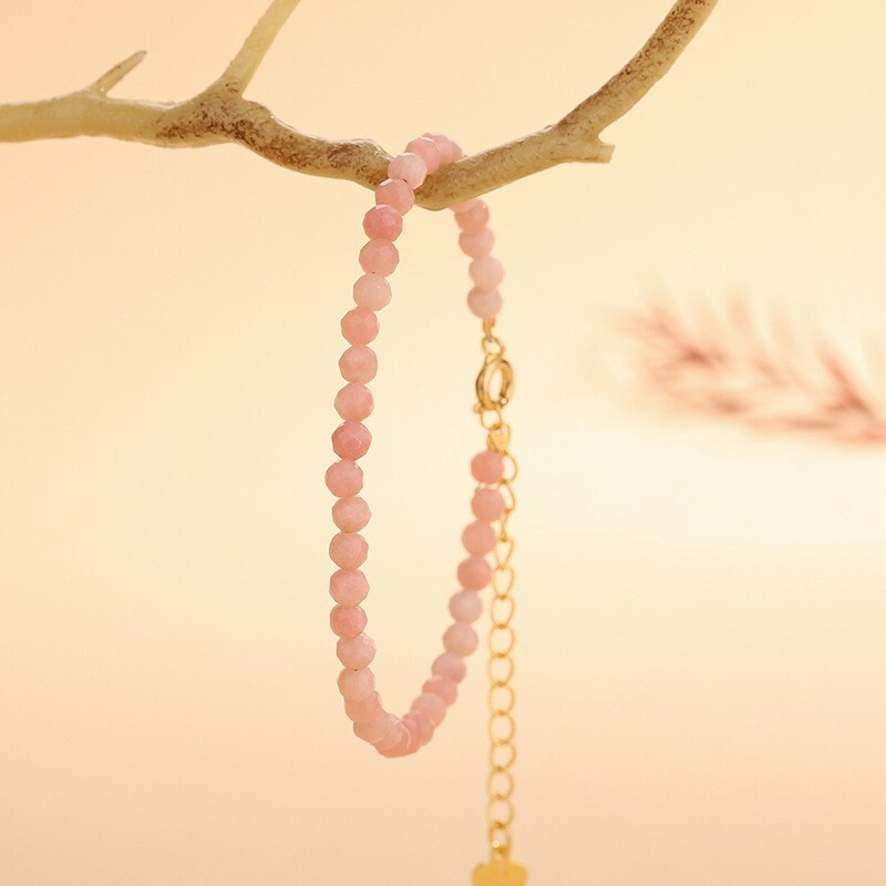 Natural Pink Opal Crystal Gemstone Dainty Bracelet Minimalist 3mm Faceted Beads