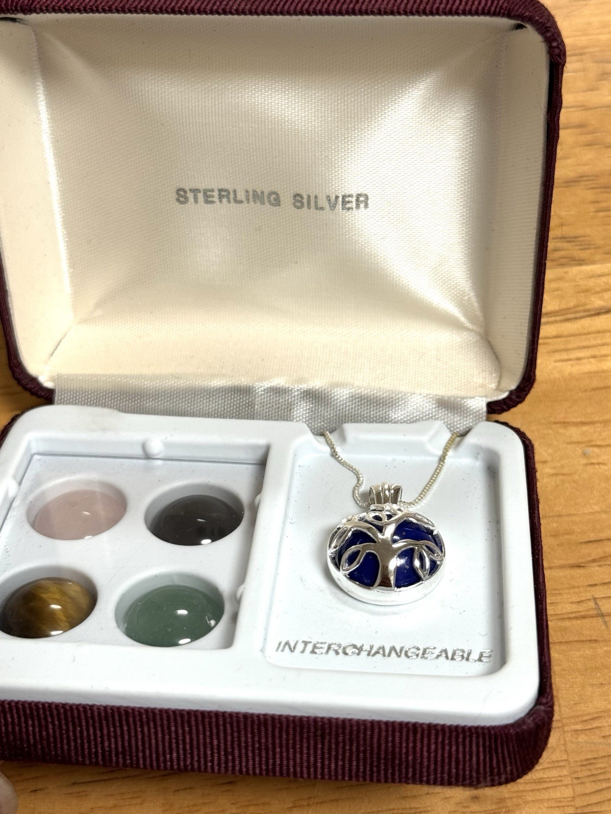 VTG 925 STERLING SILVER Tree of Life NECKLACE Interchangeable Stone Beads ITALY