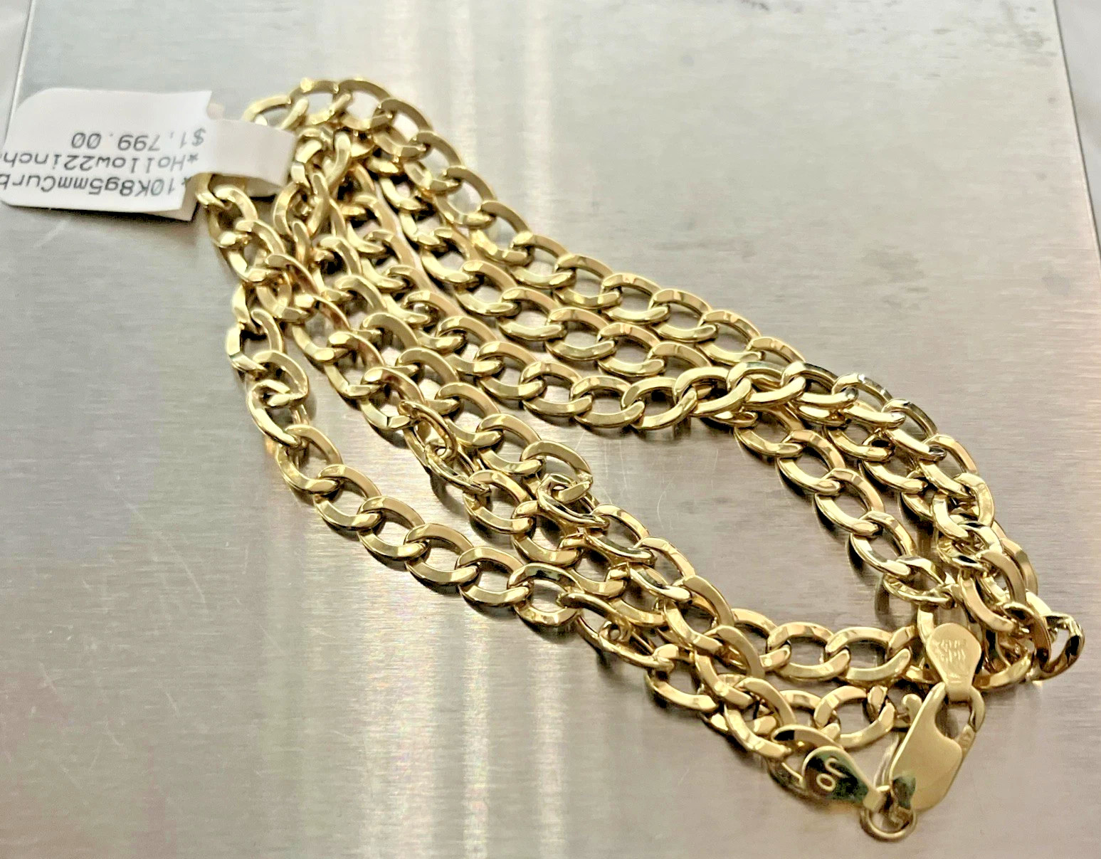 10kt Real Gold Curb Link Semi-Solid/Hollow Chain 8grams 5mm 22” Starz Brand NWT