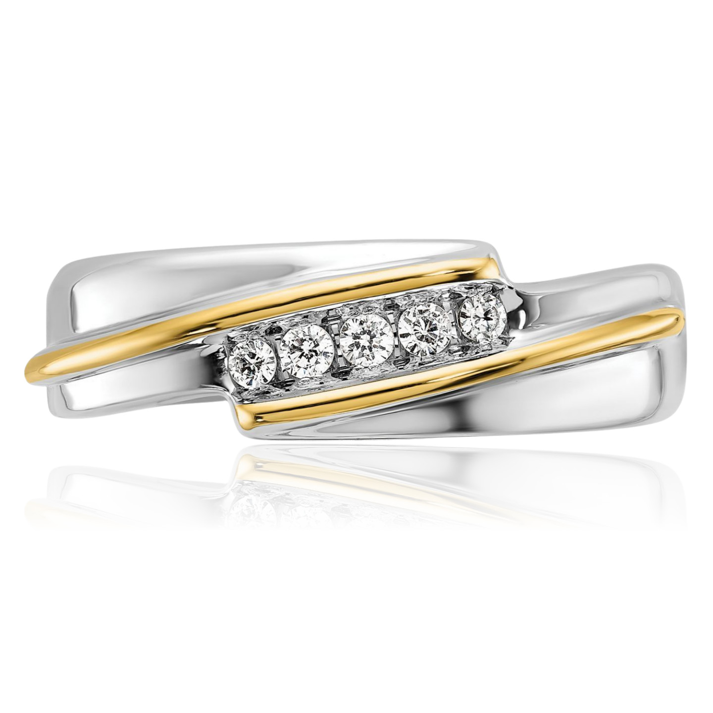 14K Solid Two Tone Gold 0.18 ct Diamond Wide Five Stone Wedding Ring 7.21mm