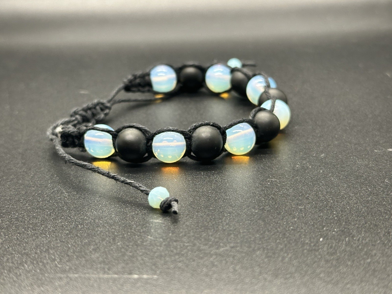 Opelite Mushroom Choker Necklace Matte Onyx W/ Bracelet Black Hemp Adjustable