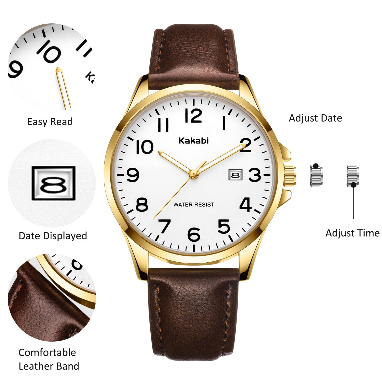 Kakabi Watch for Men, Fashion Minimalist Wrist 40MM, 01-BrownWhite