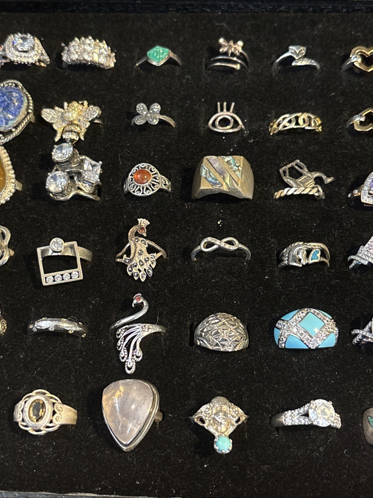 925/ Sterling 72 Rings Of Diff Sizes ,Stones And Styles Vtg / newCollection