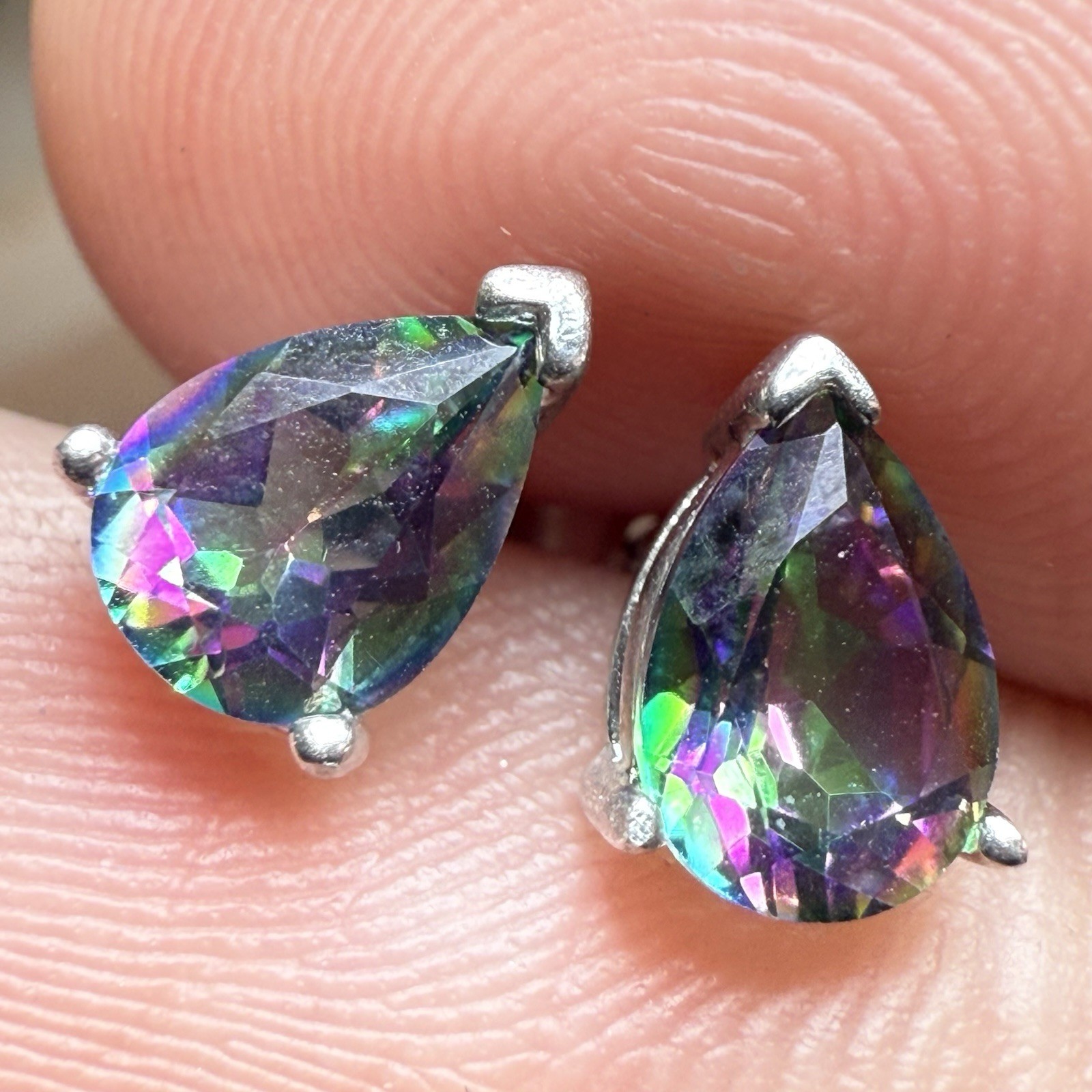 Mystic Rainbow Topaz Stud Earrings in Solid Sterling Silver 5.7mm