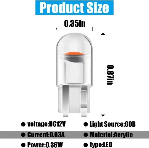 30-Pack 194 LED Car Light Bulbs, 0.36W 12V T10 6000K COB Interior B Style: RED