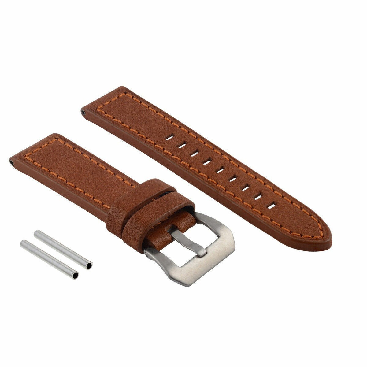 24mm Tan Leather Replacement Watch Strap Silver Buckle For Anonimo