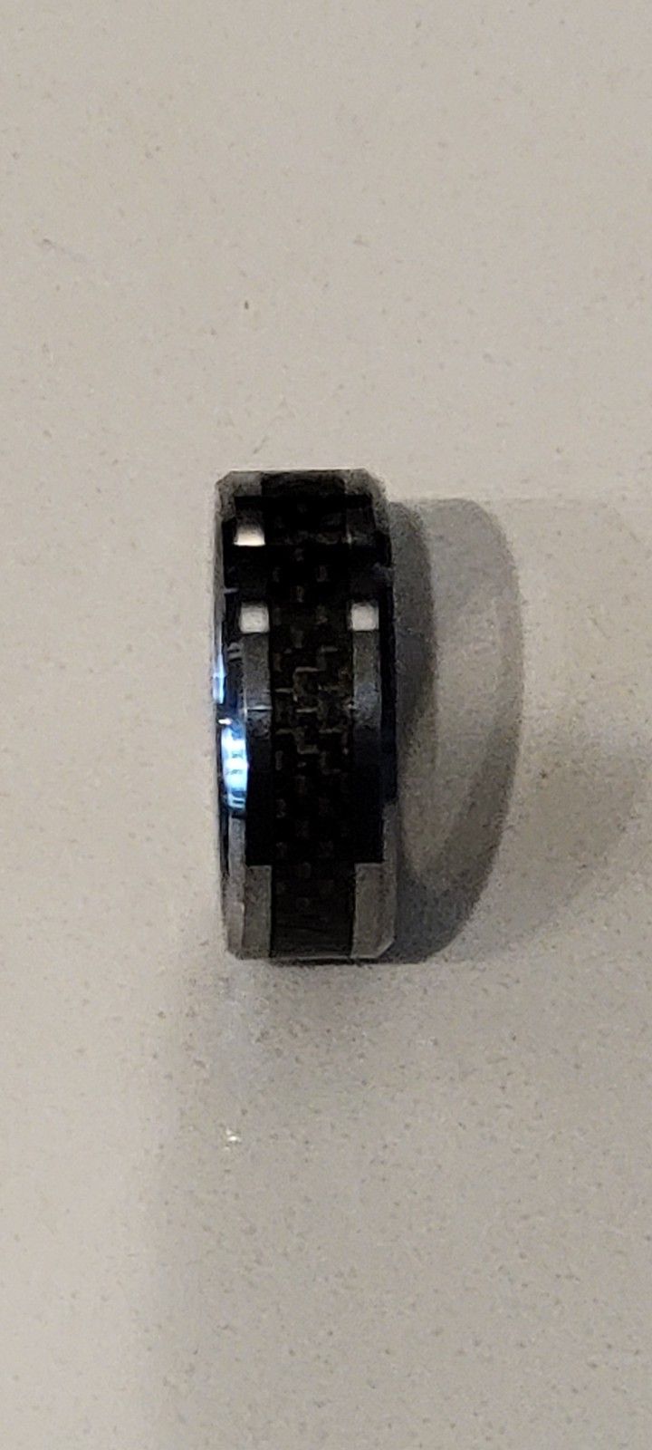 Tungsten wedding ring men- Size: 9.75(61.4 mm) Silver with black and gray design