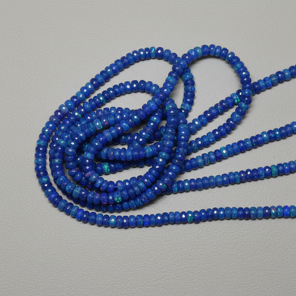 Ethiopian Blue Opal Beads Strand 4-5mm Faceted Rondelle Gemstone 8 Inch
