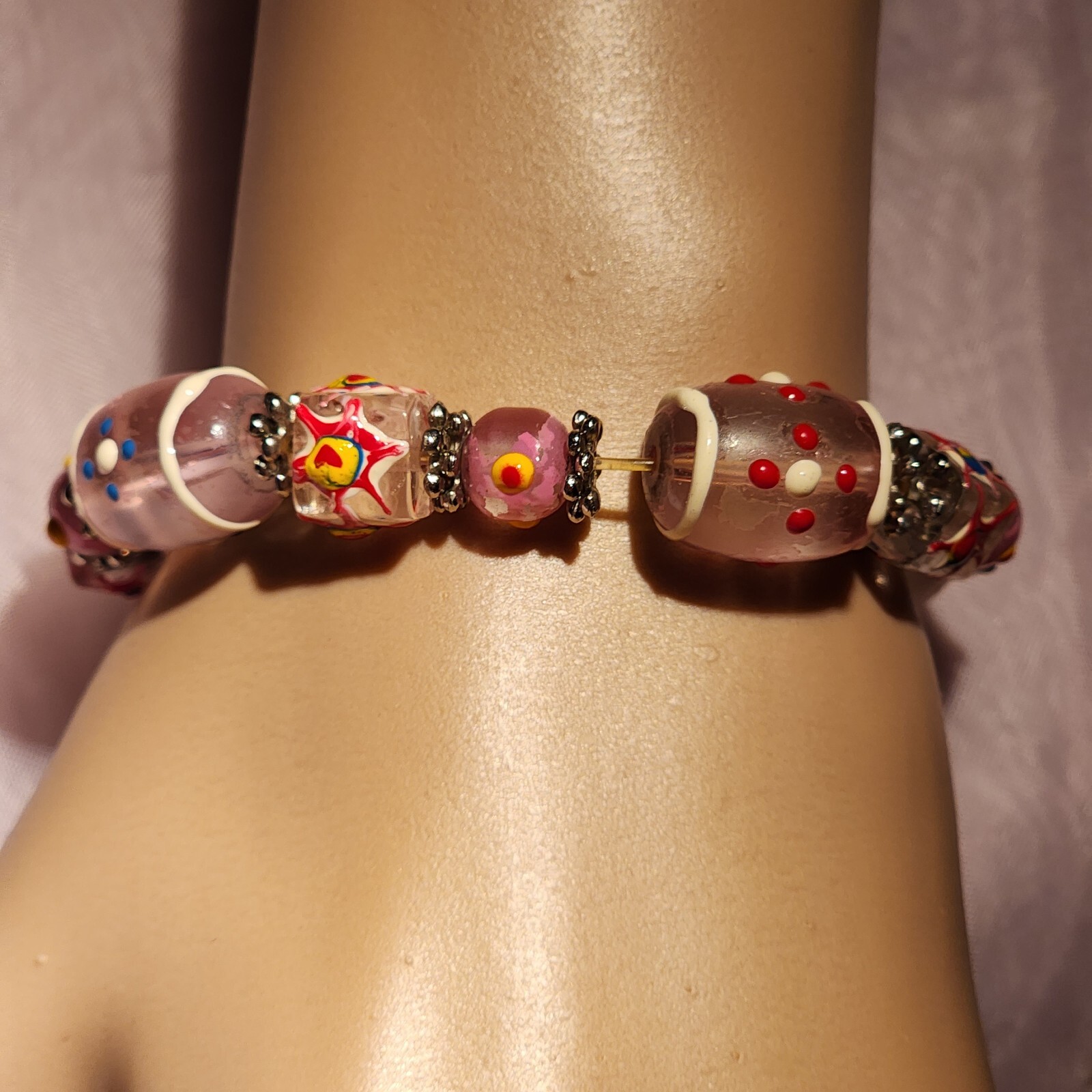 Fiona Hand Made Vintage 90s Super Cool Multi Color Glass Beads Bracelet