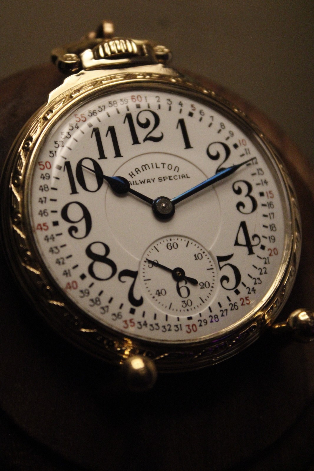 1955 Hamilton 992B 21J Gold Filled 16s Railroad Pocket Watch, Chain and Display