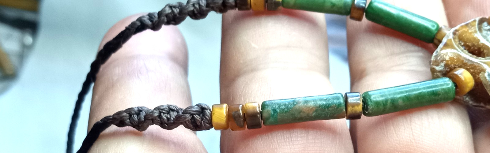 Fossil Ammonite With Nephrite beads Adjustable and Hand Braided Necklace