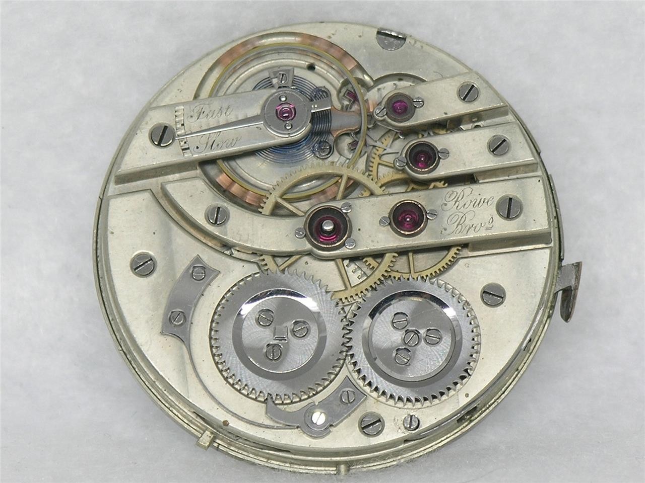 ANTIQUE 43MM ROWE BROS, CHICAGO 21 JEWEL SWISS LECOULTRE BRIDGE MOVEMENT & DIAL