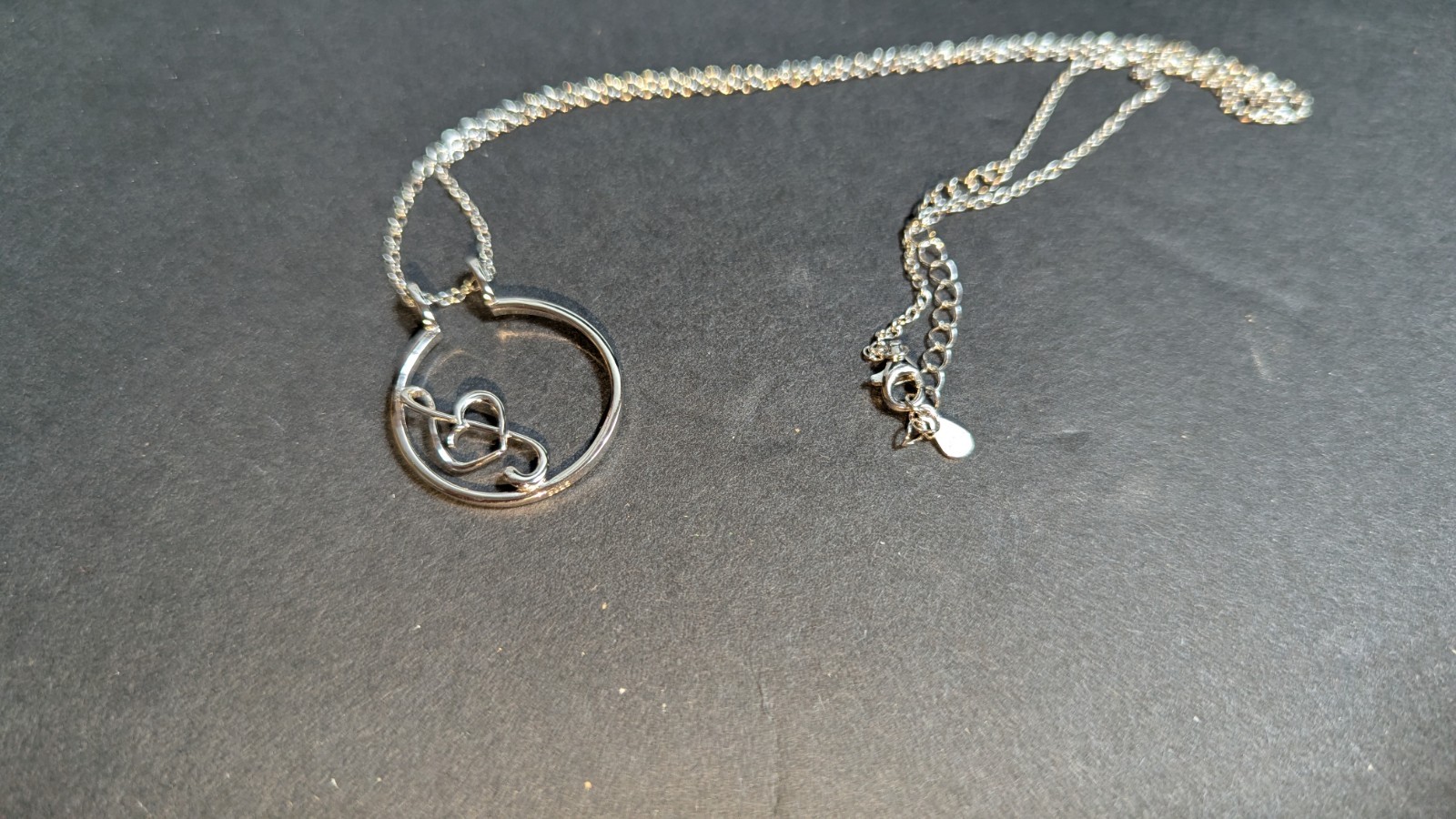 925 Sterling Silver Music Heart Treble Clef Pendant Necklace 18″