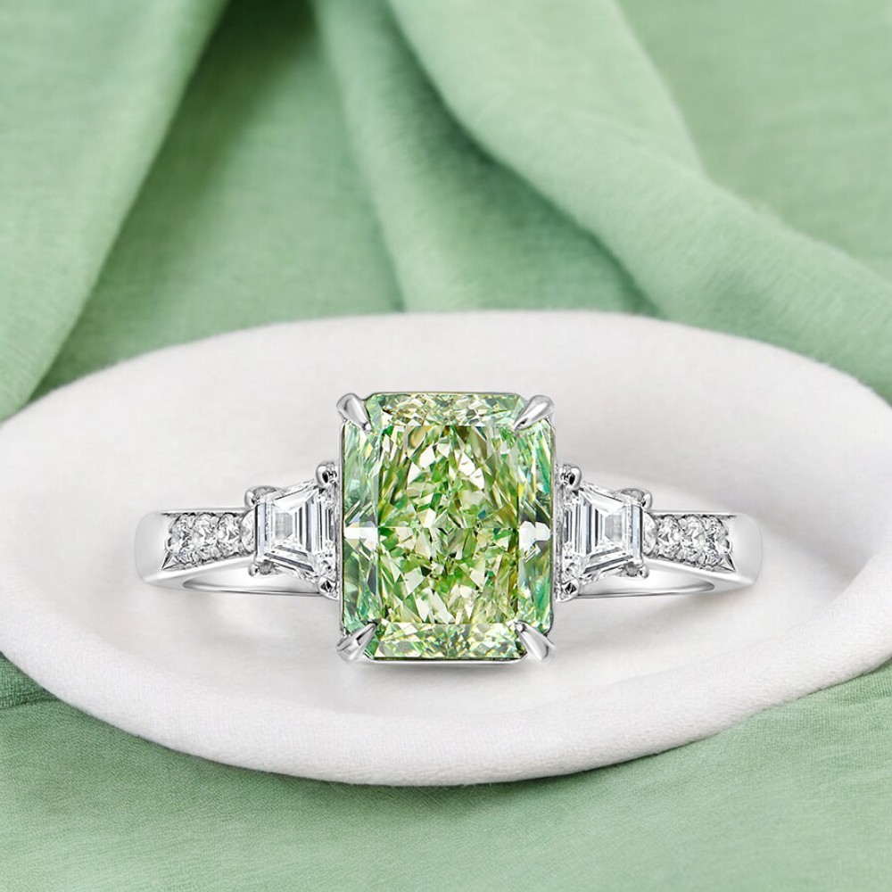 950 Platinum Ring IGI Fancy Intense Green Radiant 1.55 Carat Lab Grown Diamond