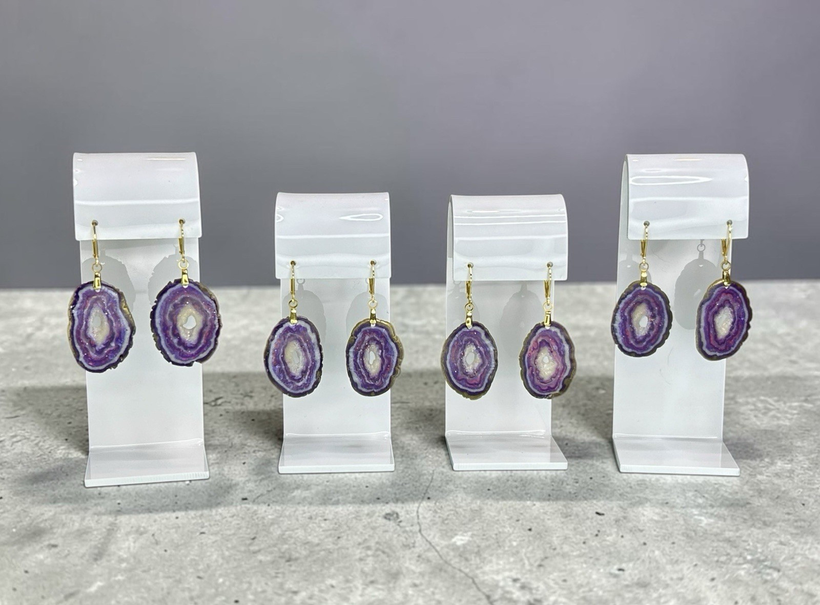 Sm Faux Amethyst Geode Slice Polymer Clay Handmade Dangle Earrings SS Ear Wires