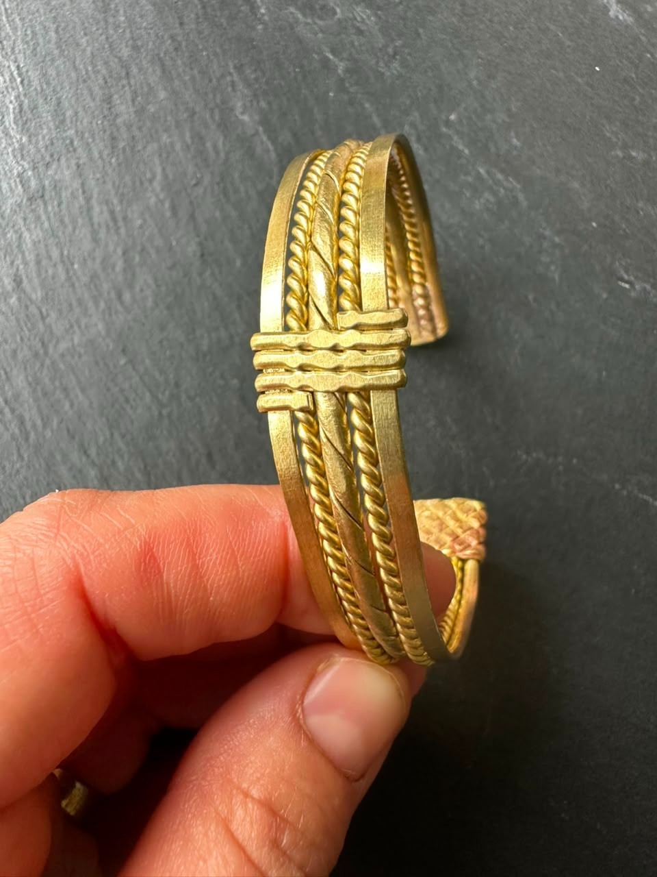 Handmade Spanish Copper Cuff Bracelet Gold Tone Artisan Wide Bangle 17cm