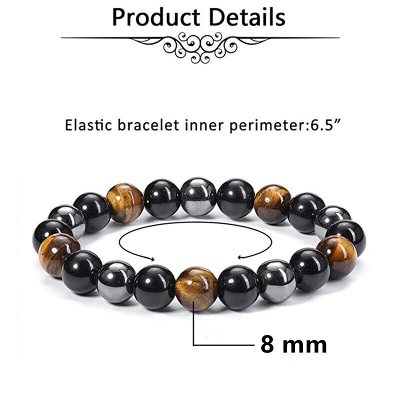 2 PCS Tiger Eye Natural Stone Obsidian 8mm Beaded Bracelet Men Women Jewelry