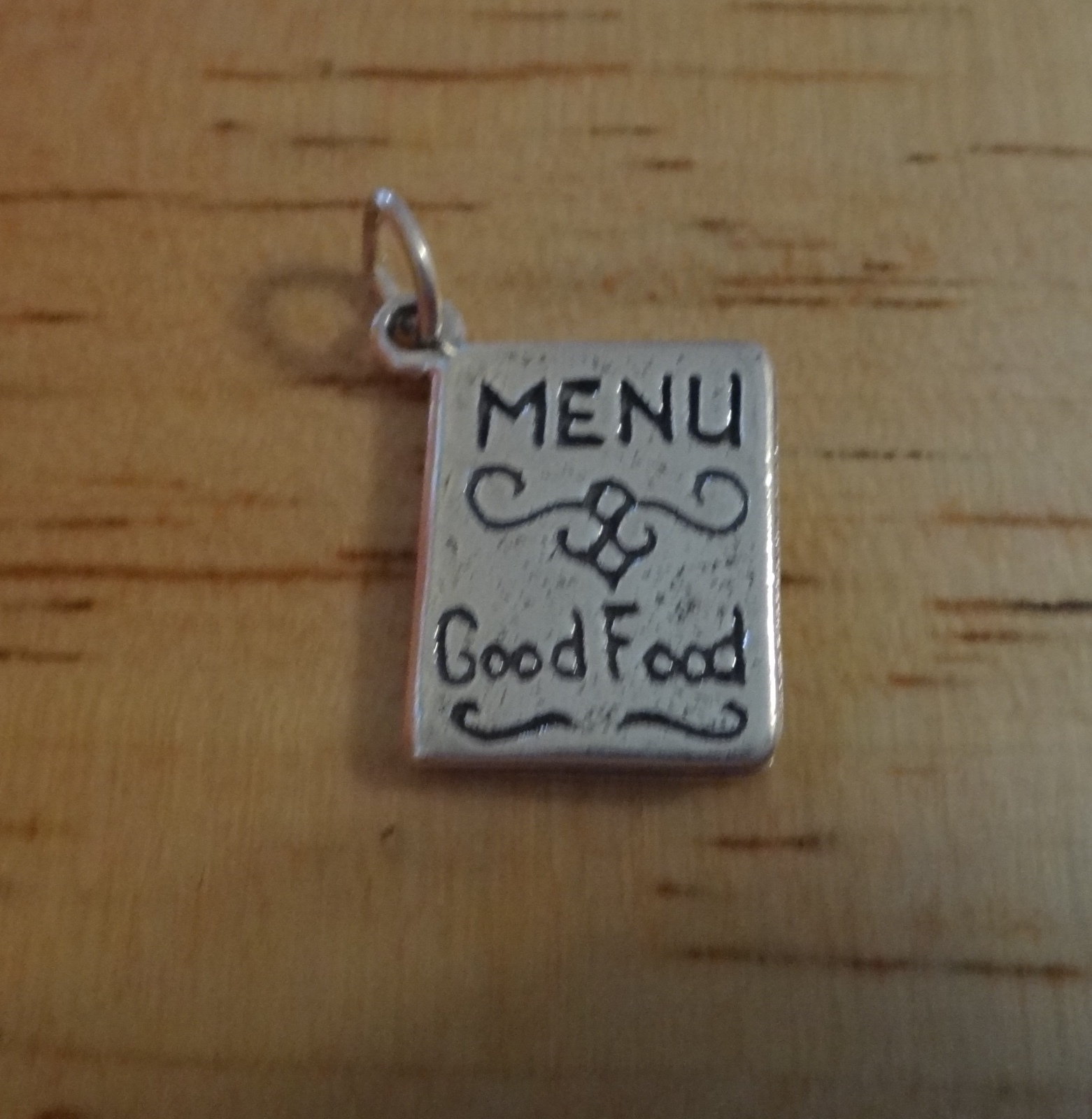 Sterling Silver 16x12mm Restaurant Menu says Good Food Charm