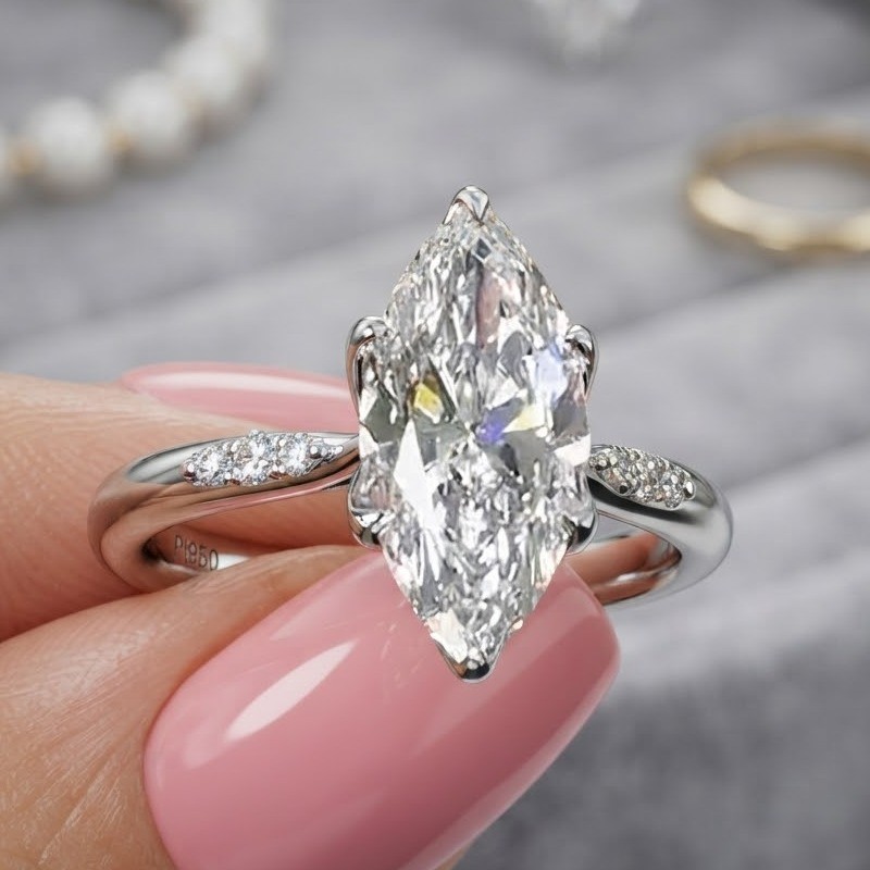 2.80 CTW Marquise Cut Moissanite Beautiful Engagement Ring 14K White Gold Plated
