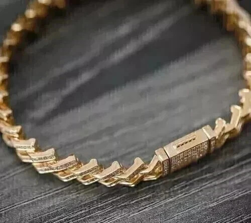 8.1Ct Round Cut Lab Created Diamond Men’s Cuban Bracelet 14K Yellow Gold Plated