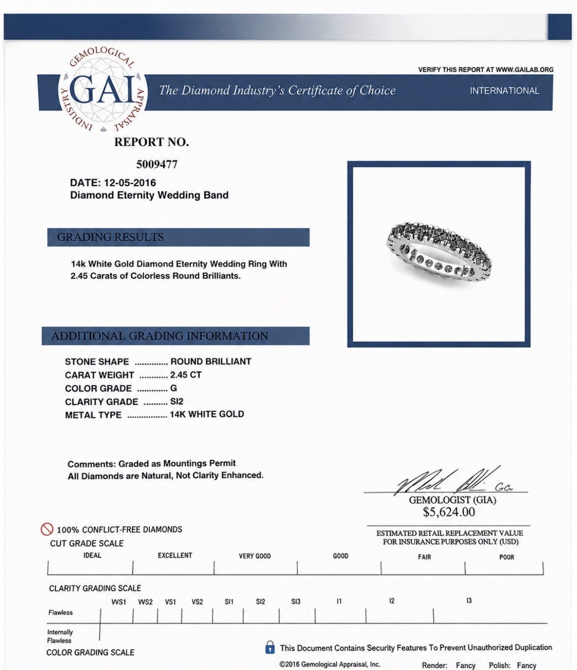 14k White Gold Diamond Eternity Wedding Ring With 2.45 Carats of Colorless Round