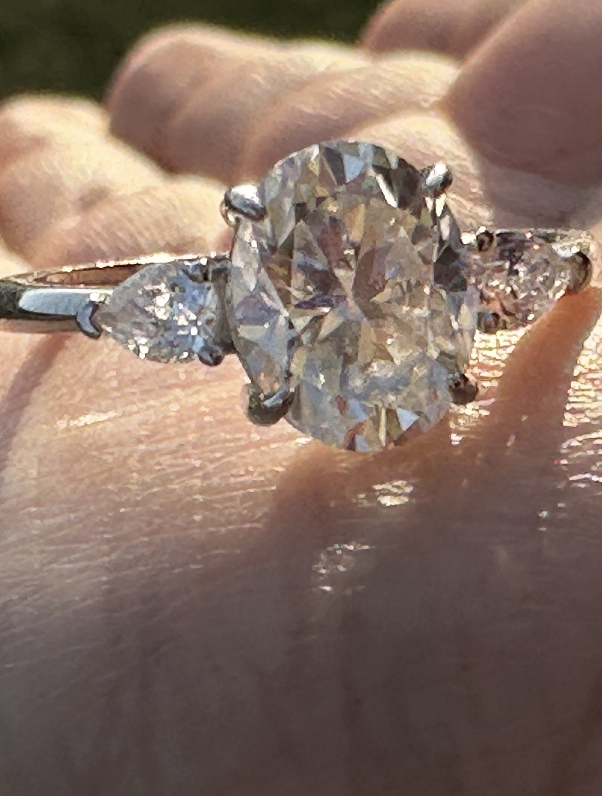 2CT D Color Oval Moissanite Ring 925 Sterling Silver Marquise Side Stones
