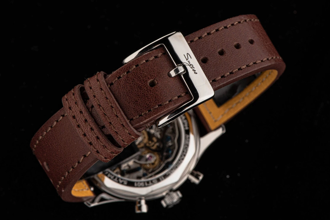 Sugess Pilot Watch 40mm ST19 Swanneck Movement Teal blue Dial with Brown Leather