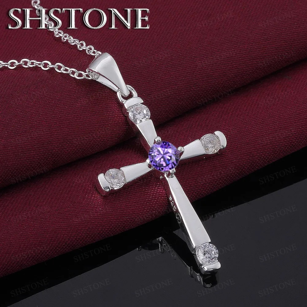Classic charms 925 Sterling Silver cross Pendant Crystal Necklace Women Jewelry