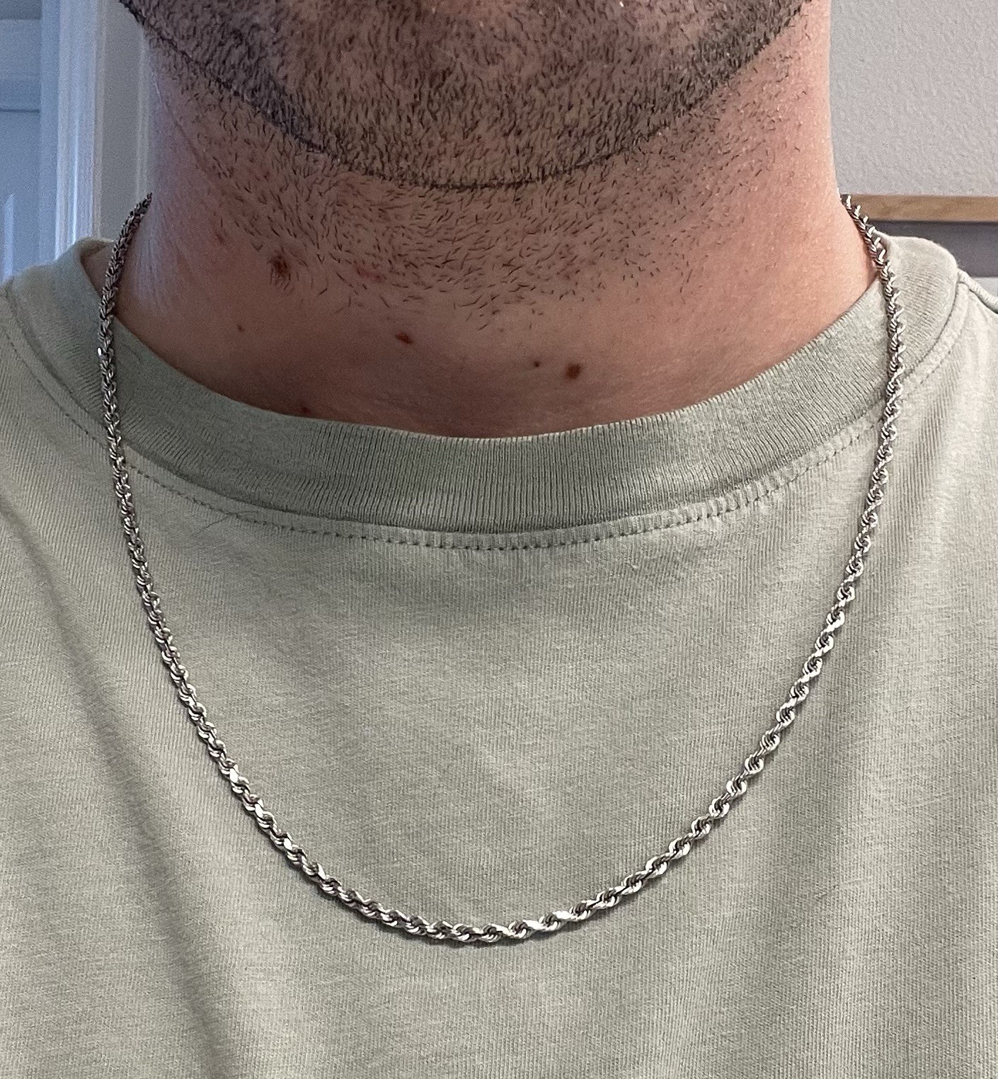 14K Solid White Gold 22” 3mm Diamond Cut Rope Chain Necklace 13.8g Peru Sl