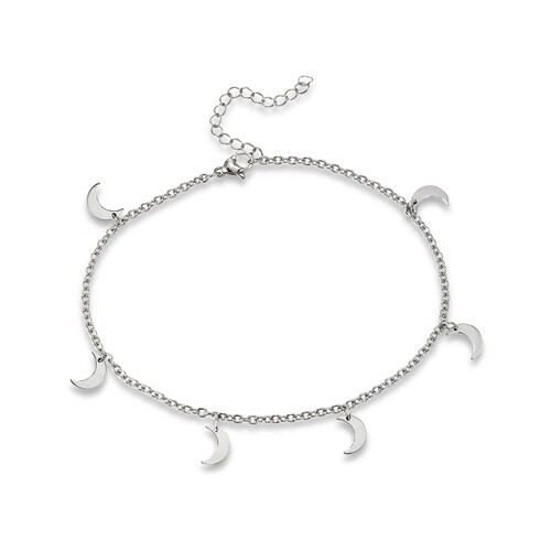 Stainless Steel Anklet With Crescent Moons 9.5″ + 2″ Extension