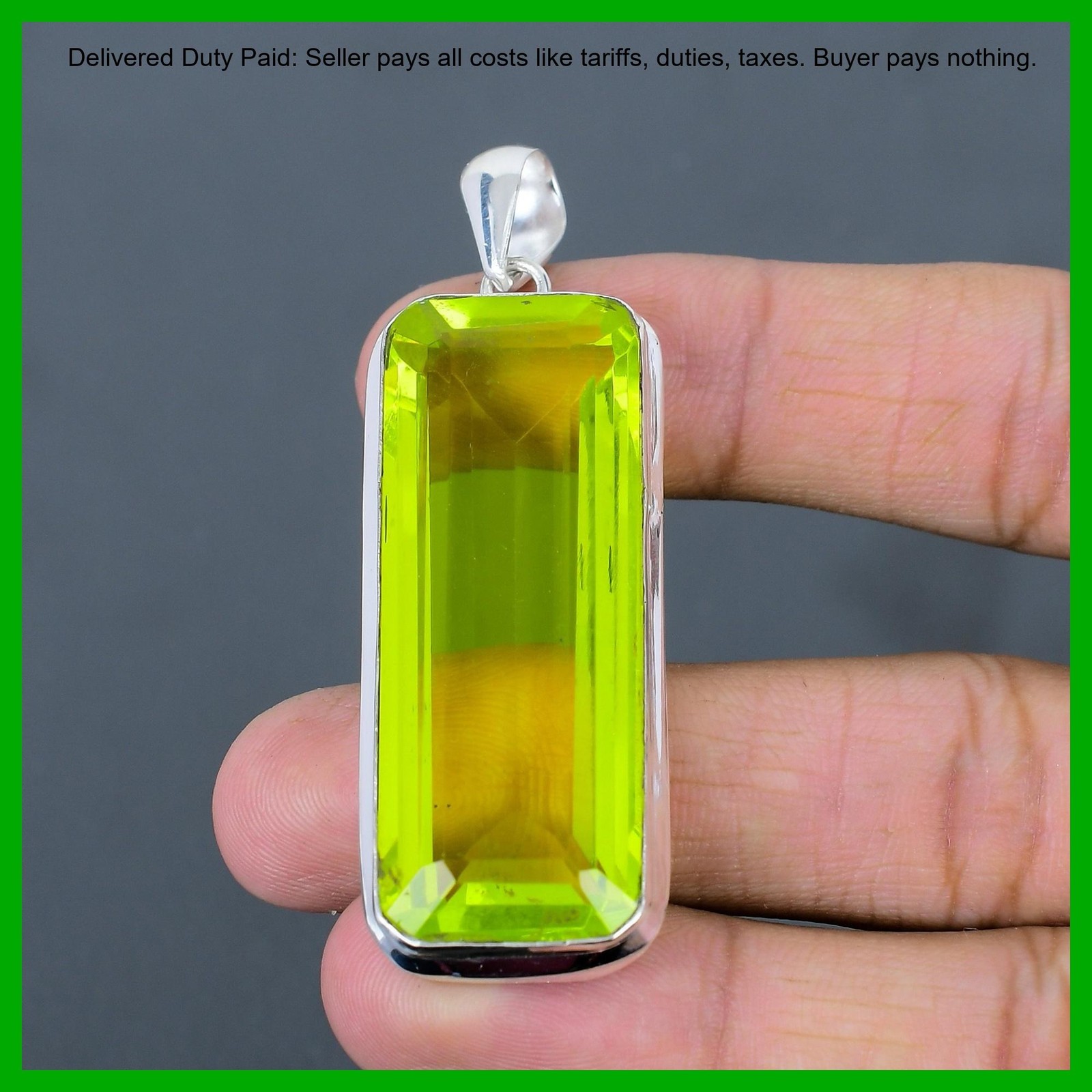 Radiant Natural Lemon Topaz 925 Sterling Silver Mother Bezel New Pendant Jewelry