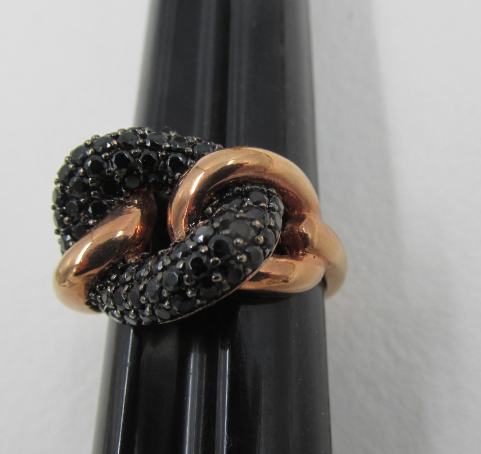 Signed Milor Italy Bronze Black Spinel Gemstone Ring Size 8 Unique Design