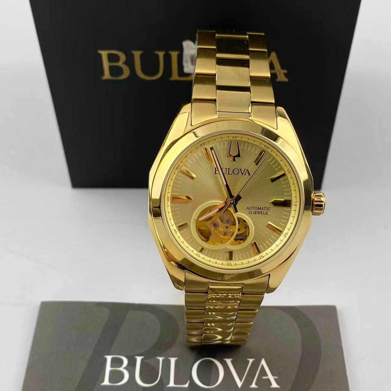 New Bulova Surveyor 97A182 Gold Dial Stainless Steel Men’s Automatic Watch 39 mm