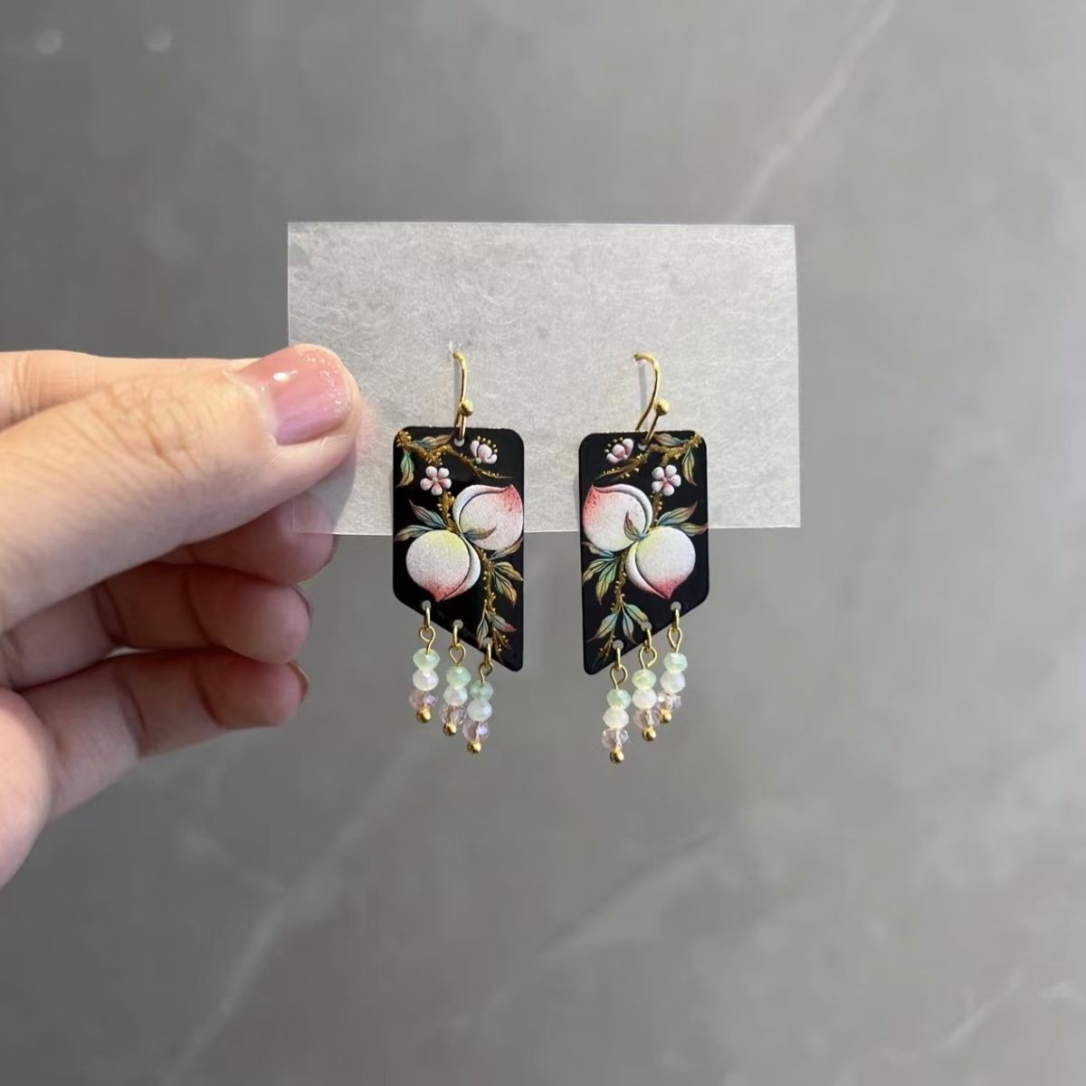 Chinese Style Peach Dangle Earrings New Year Gift Hook Earrings for Women