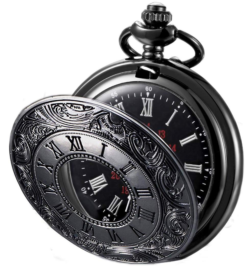 Mens Vintage Quartz Pocket Watch Roman Numerals With Gift Box Black or Bronze