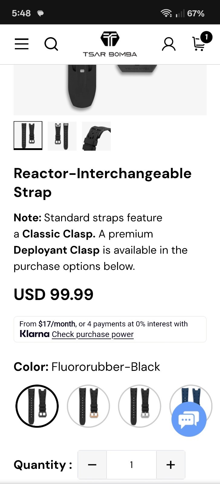 TSAR BOMBA Reactor Series Interchangeable Fluororubber Black Classic Strap