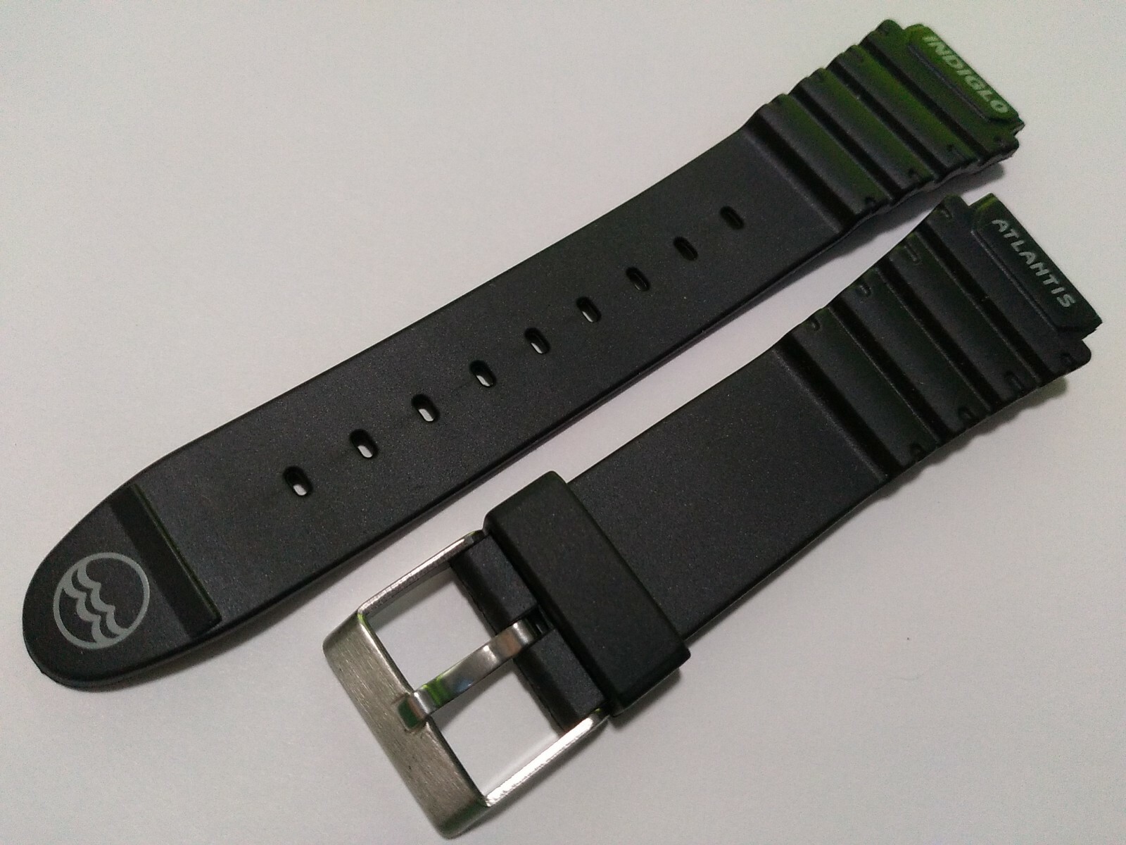 New Mens Timex Atlantis 19mm Black with Gray Logo Rubber Sport Watch Band Strap