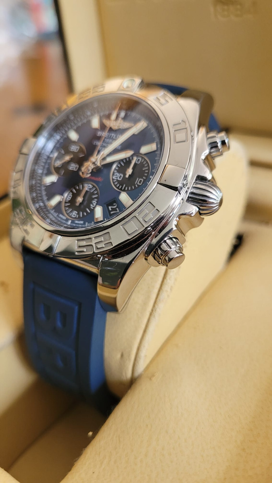 Breitling Chronomat 41 (AB0140) Rare “Black eyed” Blue Dial