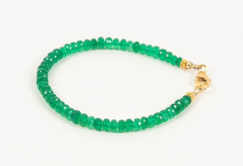 A++ Natural Green Onyx Faceted Rondelle Gemstone Beads Handmade Bracelets 6-8”