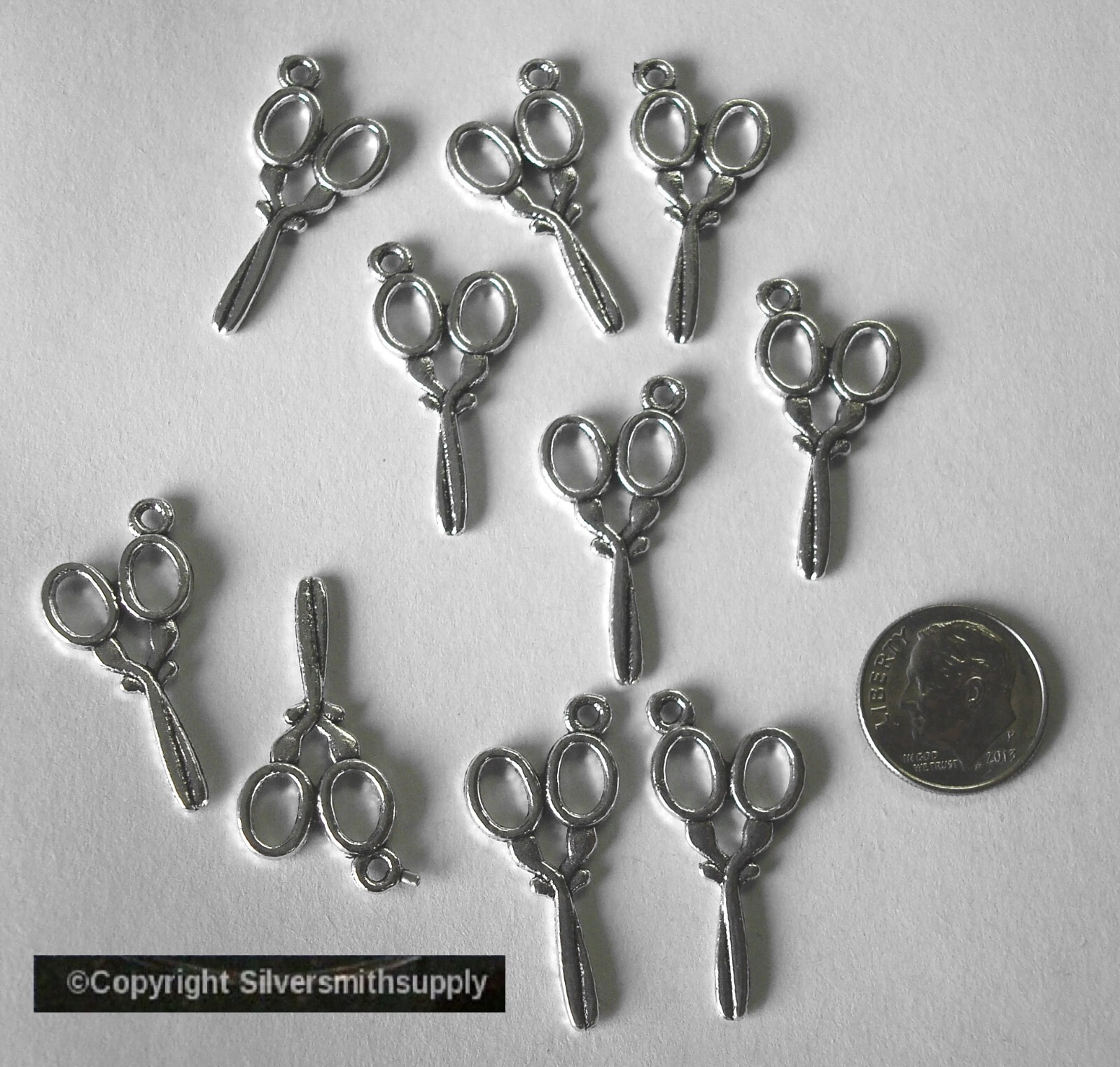 SCISSORS pendants charms antique silver plated Zinc earring findings 10pc FPS157