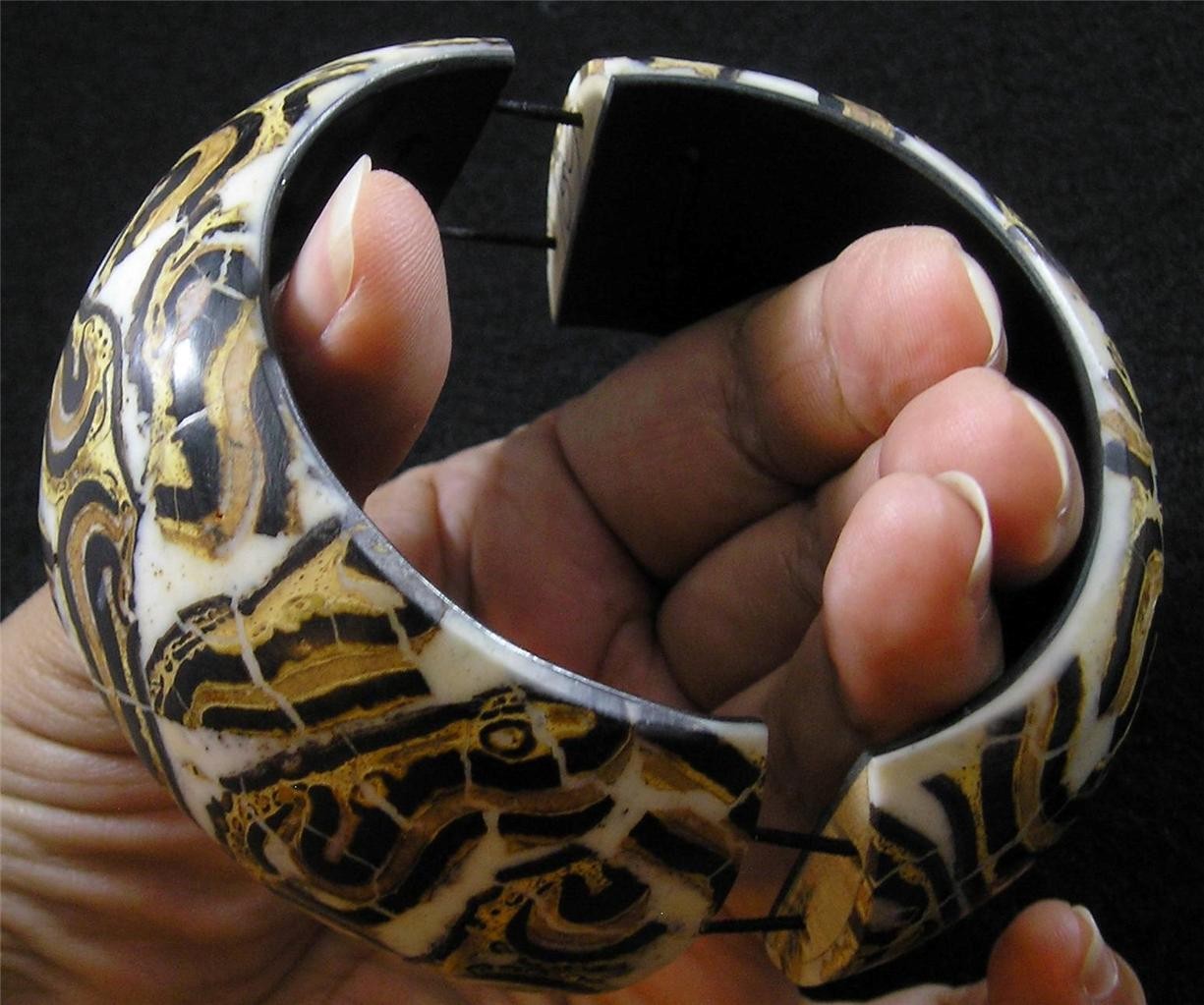 Brown Black White CheeseWood Stretch Bangle Bracelet Sustainably Harvested