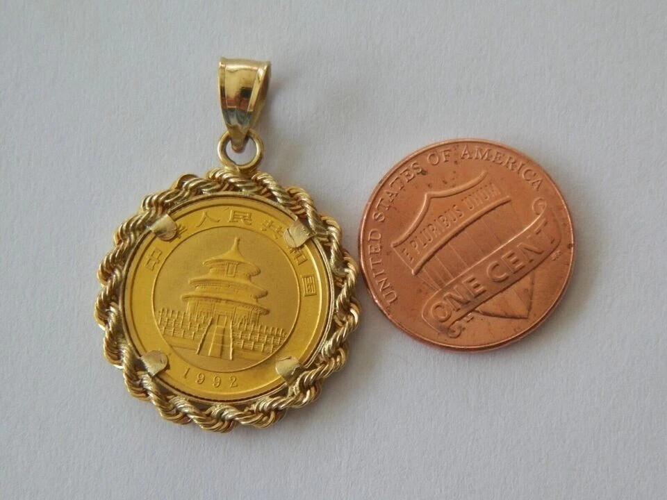 Without Stone Chinese Panda Bear Coin Pendant Free Chain 14k Yellow Gold Plated