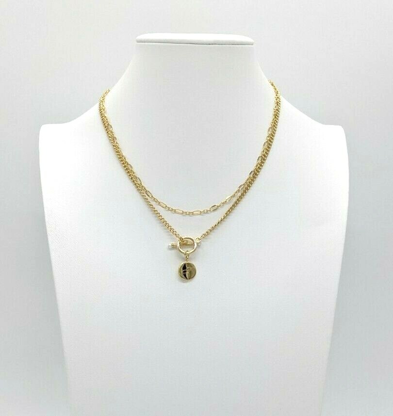 Women’s Gold Layered Necklaces Pendant Initial “T” Cable Chain + Figuro 16″